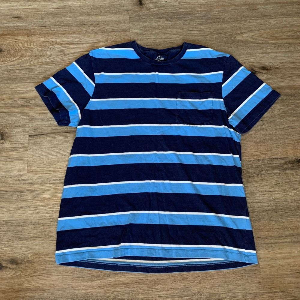 J.Crew Boys XL Striped Pocket T-Shirt Navy Light Blue White Cotton Re-Imagined